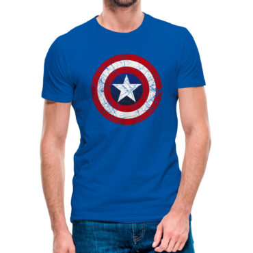 Camiseta de manga corta Capitán América desgastado (Azul manga corta)